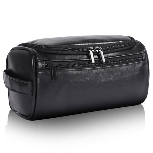 Seozata Toiletry Bag for Men, Hanging Travel Shaving Dopp Kit for Men and Women, Water-resistant Toiletries Organizer Bags, PU Leather Cosmetic Bags for Makeup Accessories (Black)