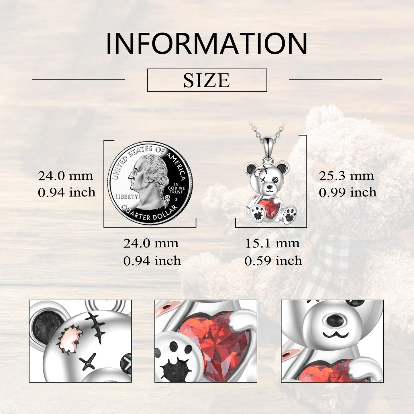 Grmdit Teddy Bear Necklace 925 Sterling Silver Broken Teddy Bear Pendant Necklace Teddy Jewelry Gifts for Women Teddy Bear Lover