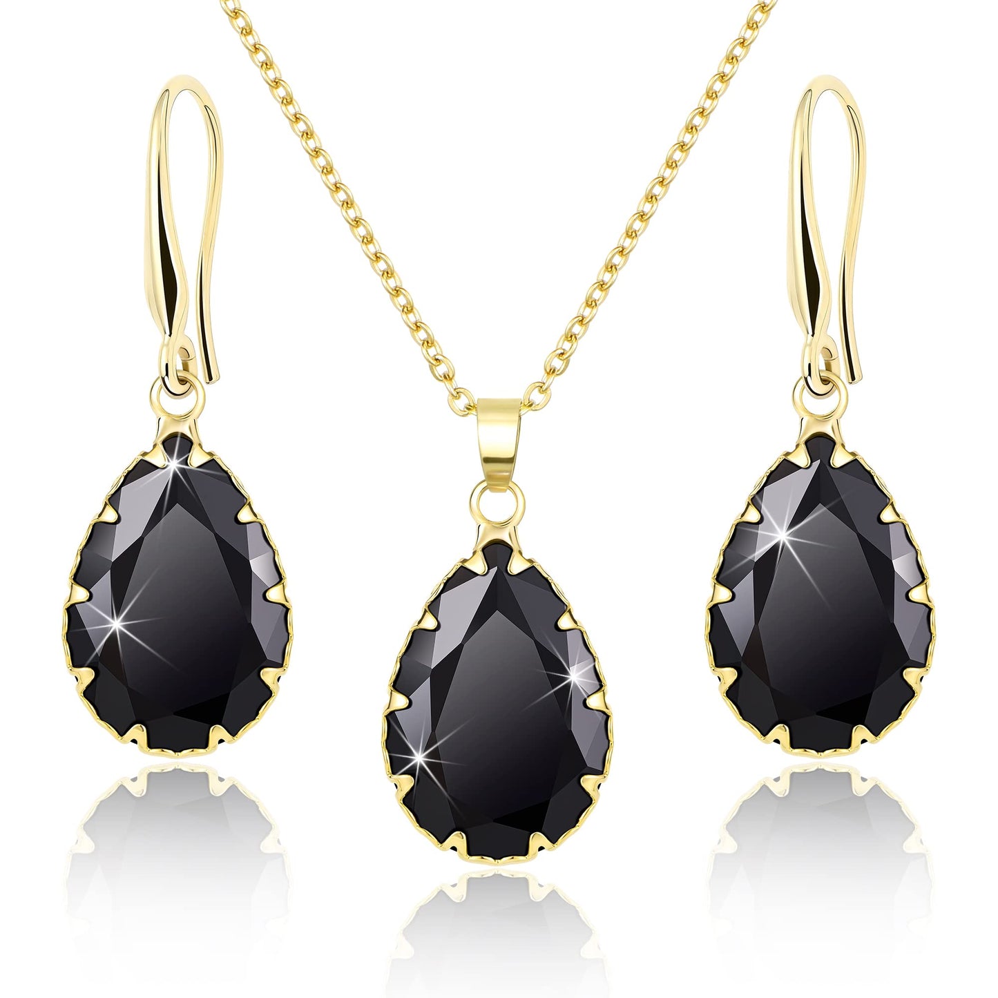 Linawe Gothic Black Jewelry Sets for Women, Crystal Necklace Set Gold Earring Set Pendant Drop Earrings Imitation Diamond Boho Rhinestone Wedding Jewelry Cubic Zirconia Birthstone