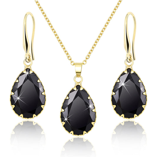 Linawe Gothic Black Jewelry Sets for Women, Crystal Necklace Set Gold Earring Set Pendant Drop Earrings Imitation Diamond Boho Rhinestone Wedding Jewelry Cubic Zirconia Birthstone