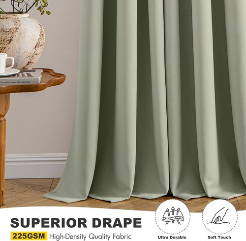 MIULEE Sage Green Blackout Curtains - Thermal Insulated Room Darkening Drapes | 64-Inch Length, 2 Panels