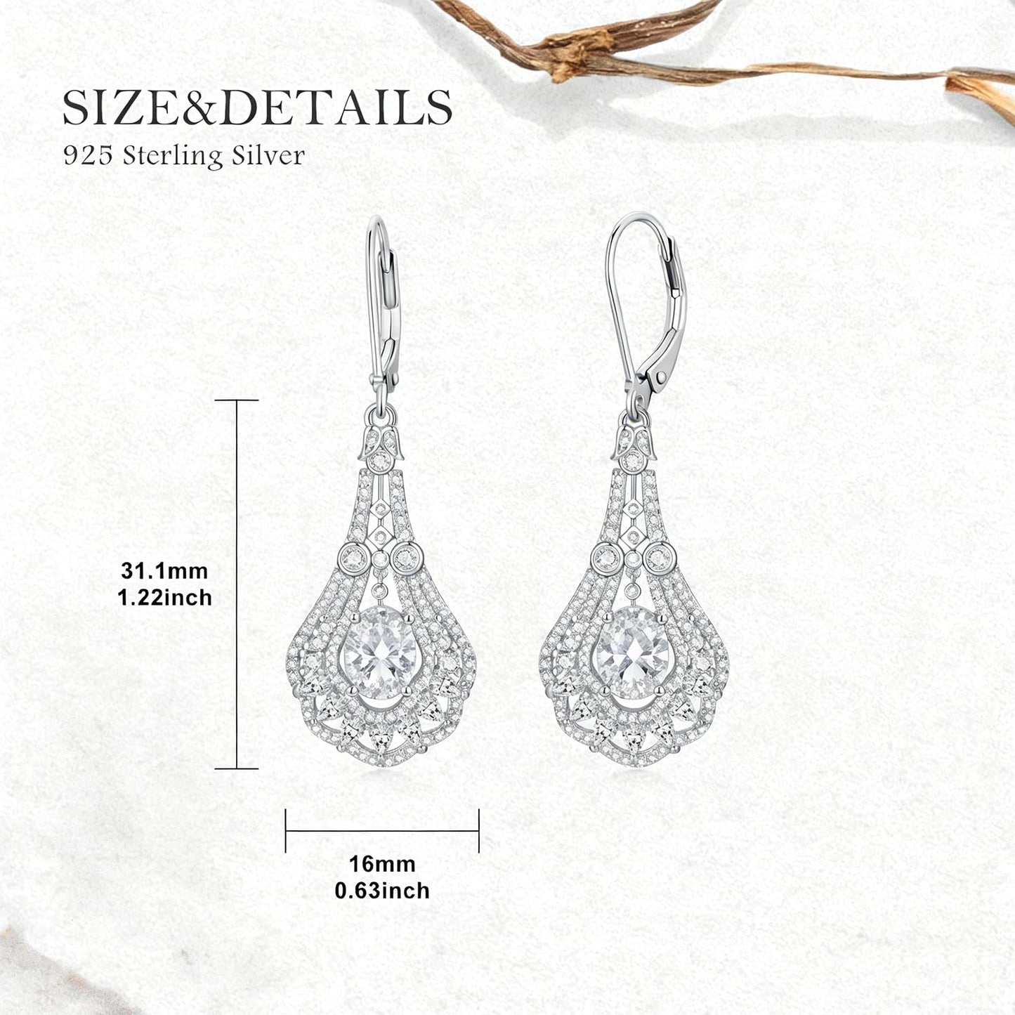 Lvoryance 1.5CT Genuine White Crystal Earrings 925 Sterling Silver 6mm * 8mm Oval Cut April Birthstone Drop Earrings for Women