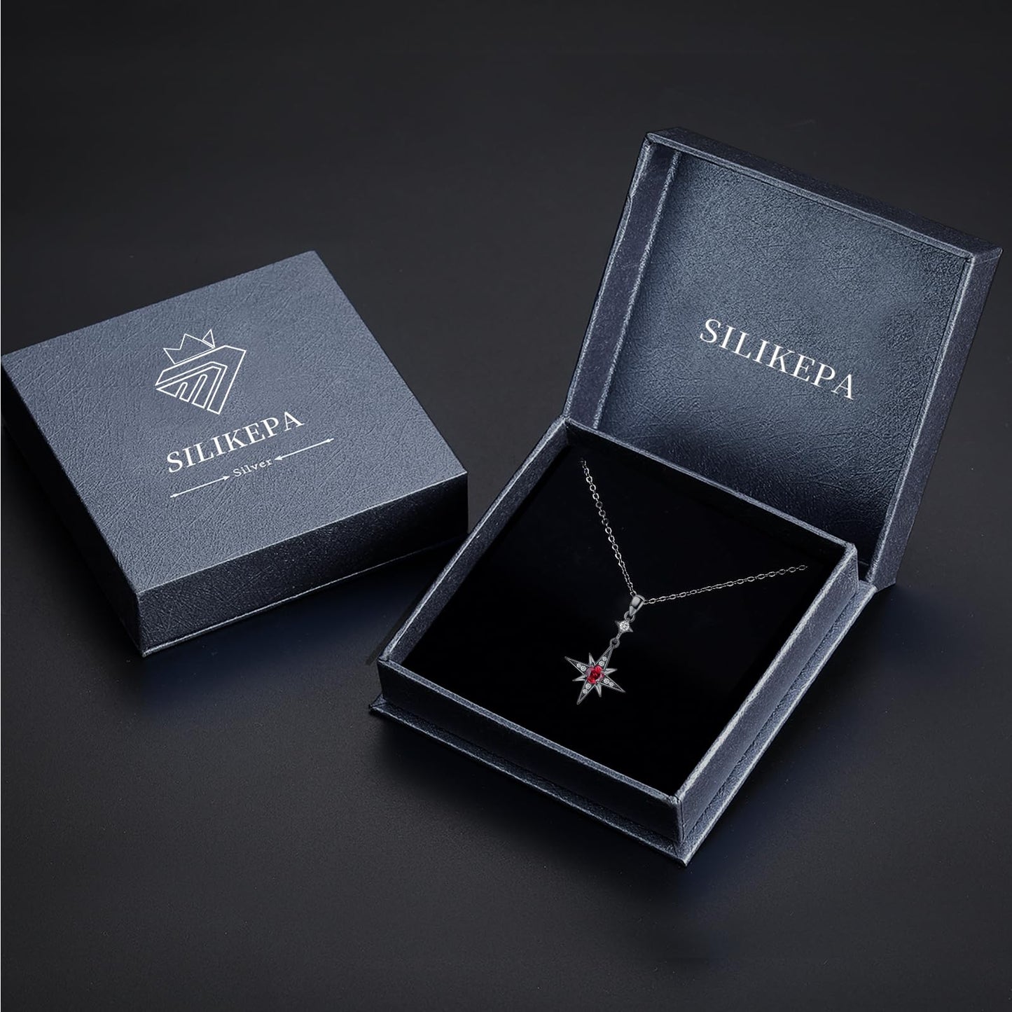 Silikepa Star Necklace for Women 925 Sterling Silver Black Star Pendant Necklace Polaris Pendant with Zircon Jewelry Gift for Women