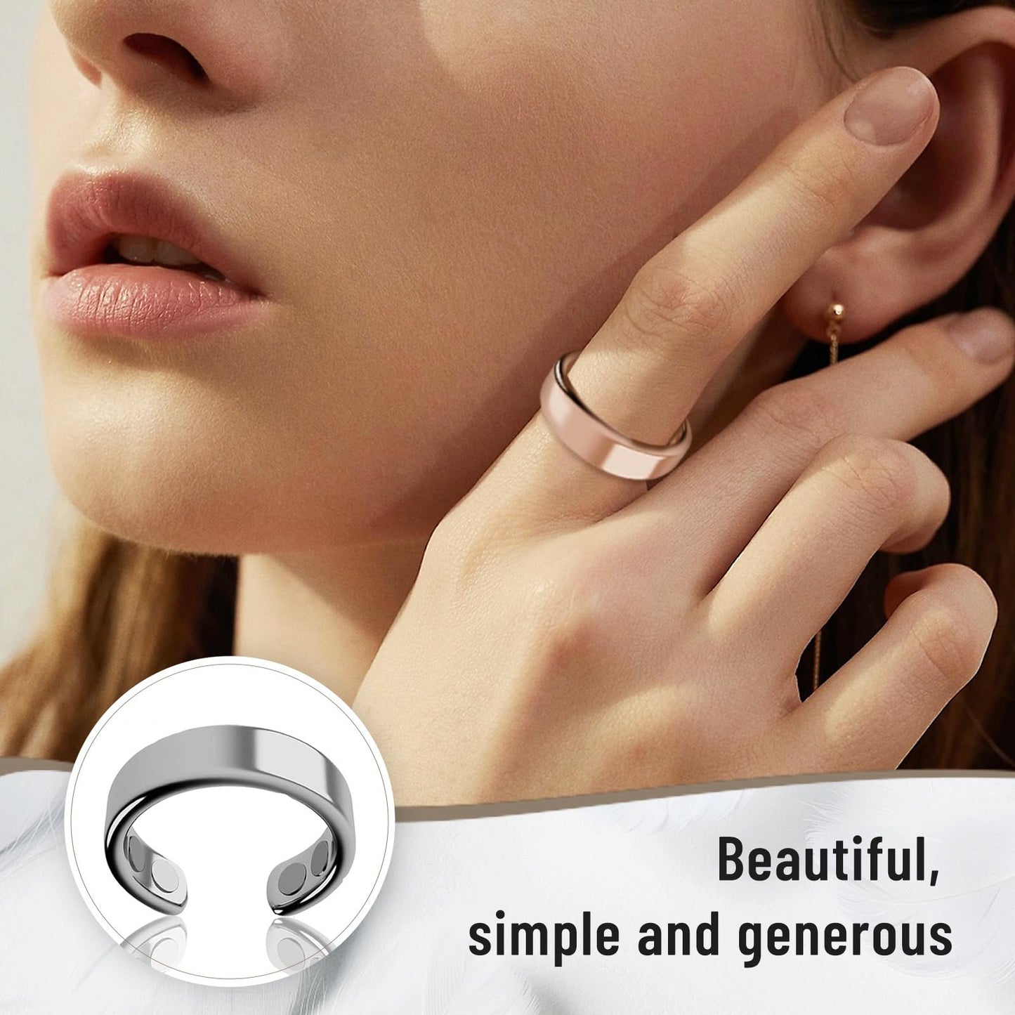 IENRGJ Magnetic Rings for Women/Man, Vayro Ring, Adjustable Stainless Steel Rings, Classic Open Design Black/Silver/Rose Gold/Gold (Gold)