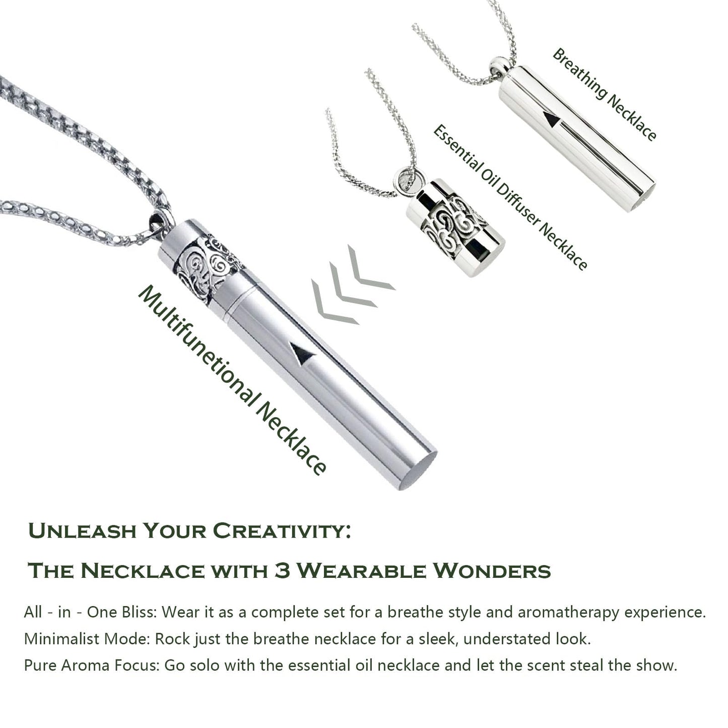 phaxud Stainless Steel Mindfulness Breathing Necklace for Anxiety Original Upgrades Multifunctional Breathlink with Essential Oil Diffuser Multifunctional Jewelry (B)