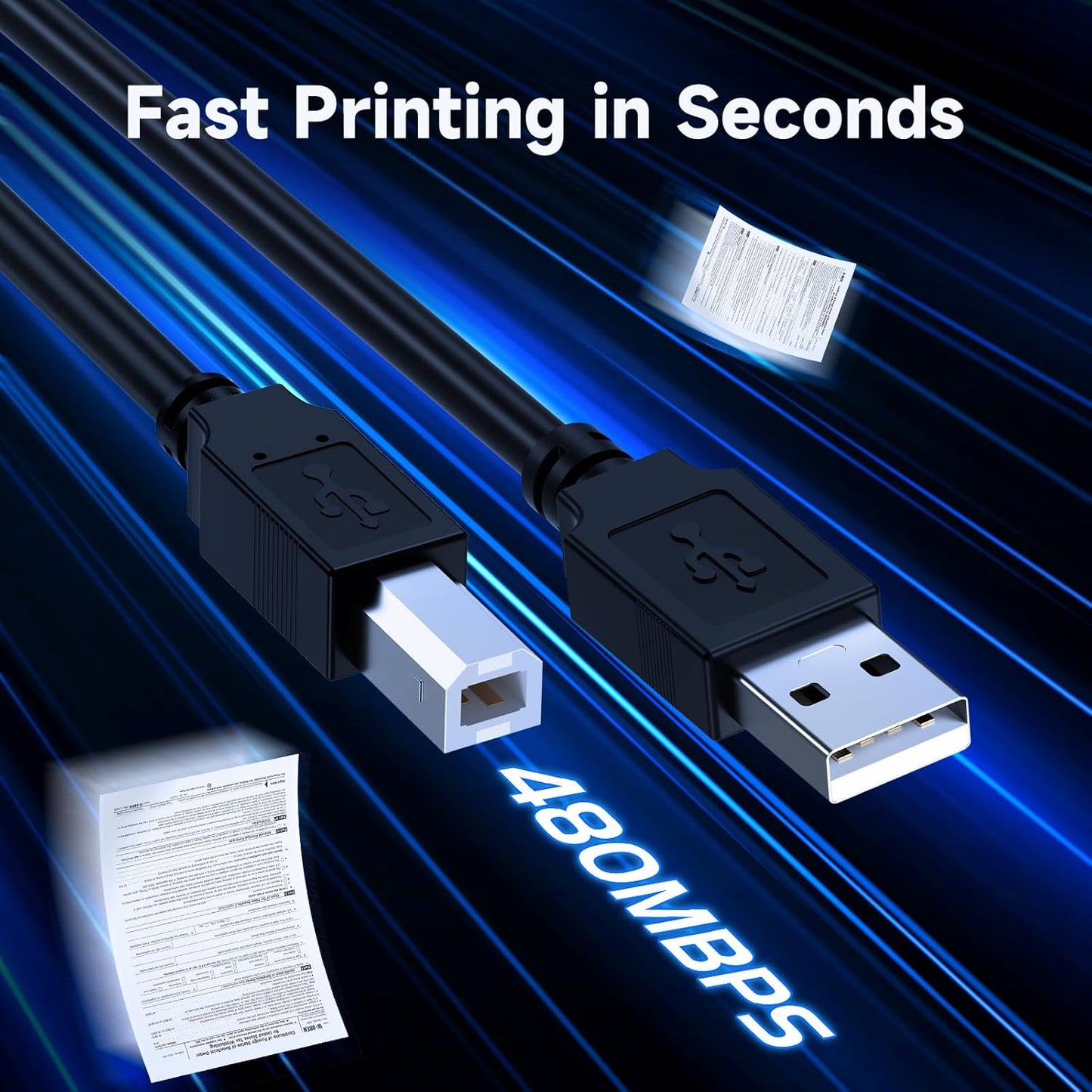Qxcynsef 2.0 20 20FT USB Printer Cable FT USB A to USB B Cable for HP, Canon, Epson, Brother, Lexmark Printer, Scanner