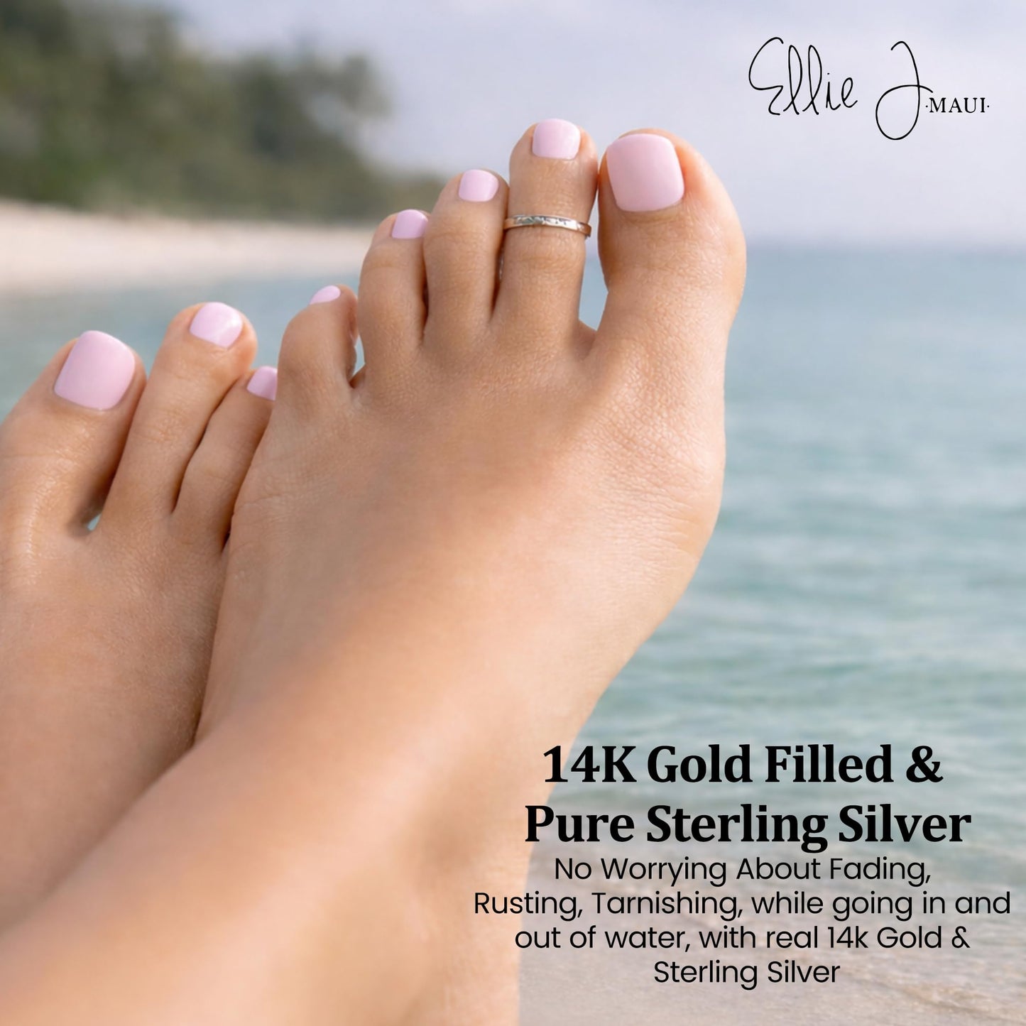 Ellie J Maui 925 Sterling Silver Toe Ring for Women, Adjustable Open Back Toering for Beach, One Size Fits Most, Silver Toe Rings for Women, Comfortable Lightweight Everday Jewelry