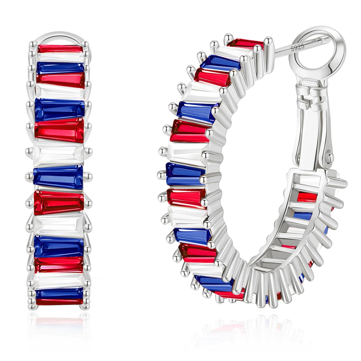 GLOQUAT American Flag Hoop Earring Silver Plated Patriotic Hoops for Women 4th of July Earrings for Women 925 Sterling Silver Post Ole Miss Earrings Memorial Day Red White and Blue Hoops Jewelry