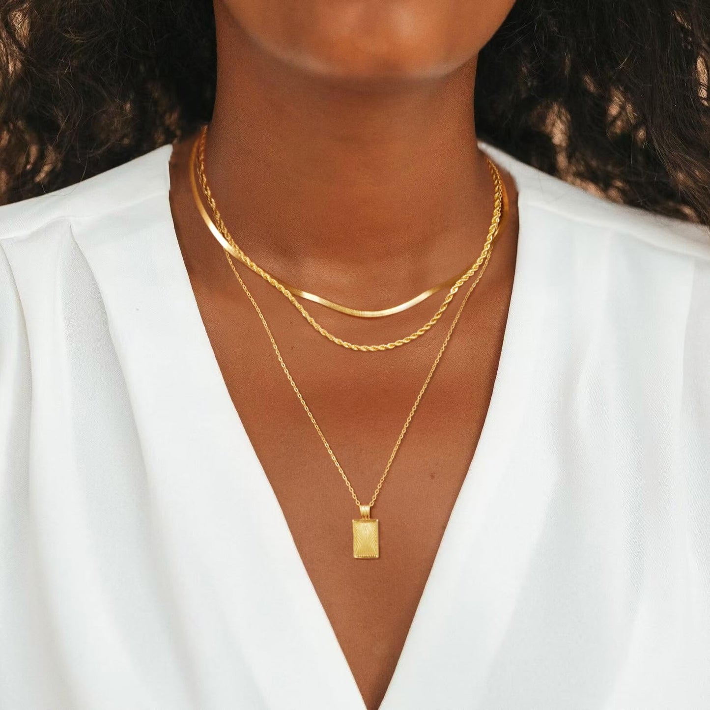 MFRYK Gold Necklaces Stack For Women,14K Gold Plated Simple Layered Choker Necklaces,Stackable Multilayer Gold Small Square Pendant Box Paperclip Chain Layered Necklaces Set Jewelry Gift for Women