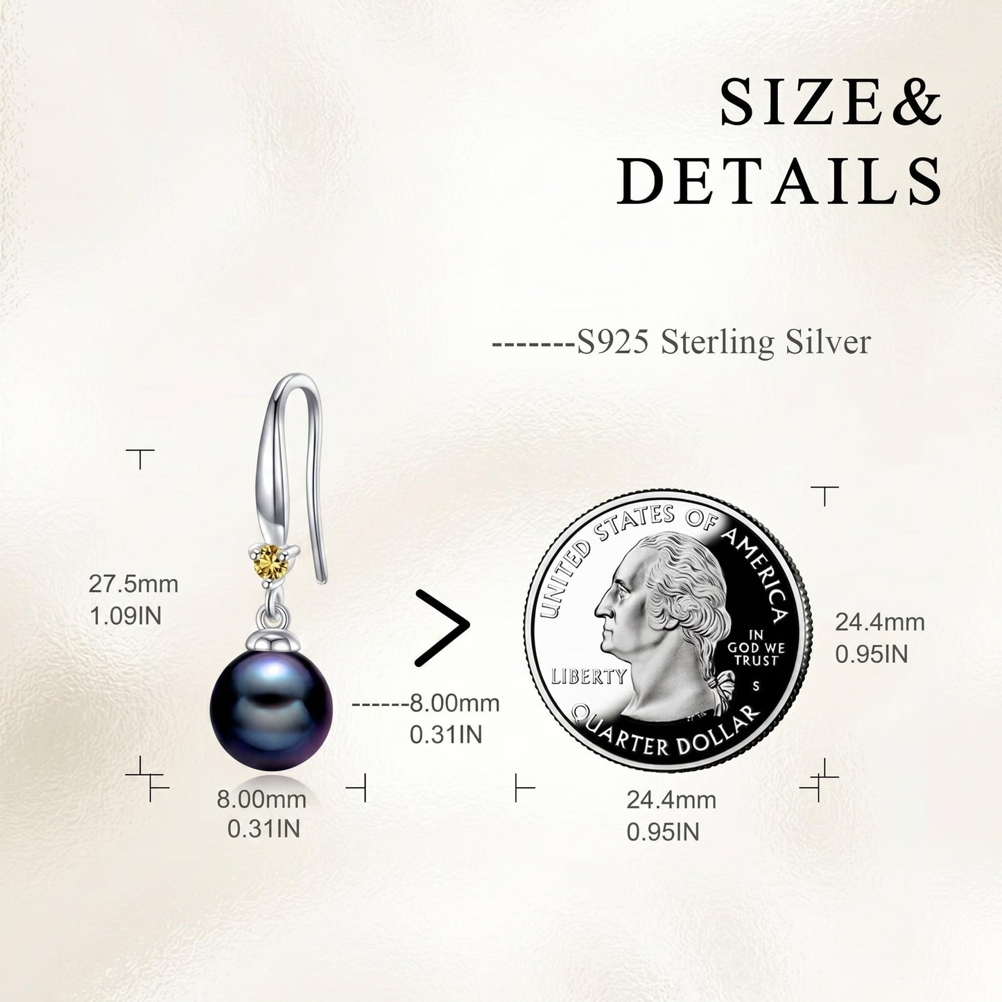 925 Sterling Silver Pearl Leverback Earrings Dangle Drop Birthstone Jewelry Gifts for Women (Black Pearl-November)