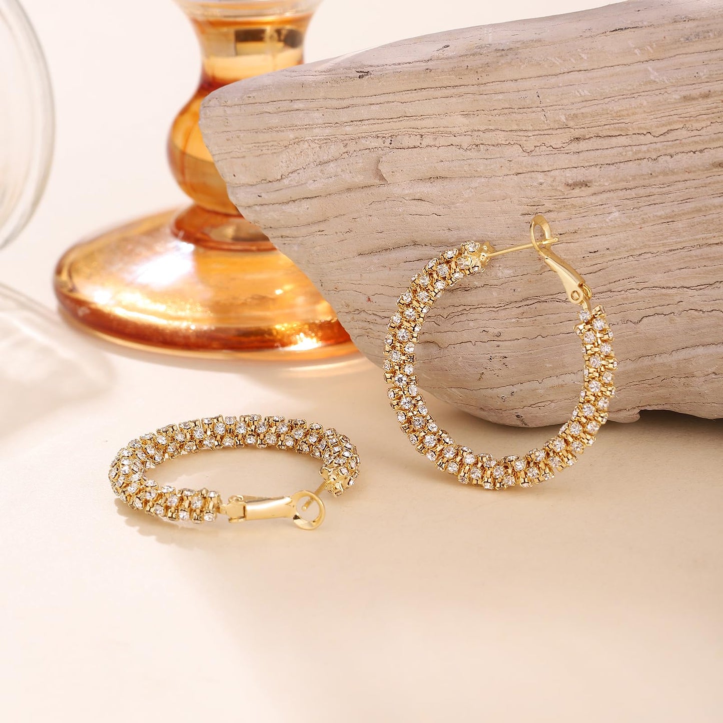 SayovatBek 14K Gold Plated 25–35mm Lightweight Hoop Earrings for Women, Cubic Zirconia, 925 Sterling Silver Post, Hypoallergenic Jewelry