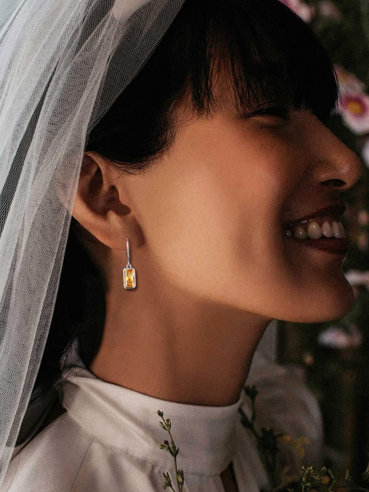 Bestyle Yellow Topaz Drop Earring with Hypoallergneic Silver Huggie Hoops - Shimmer Critine Crytsal November Birthstone Dangles Sterling Silver Earring for Women