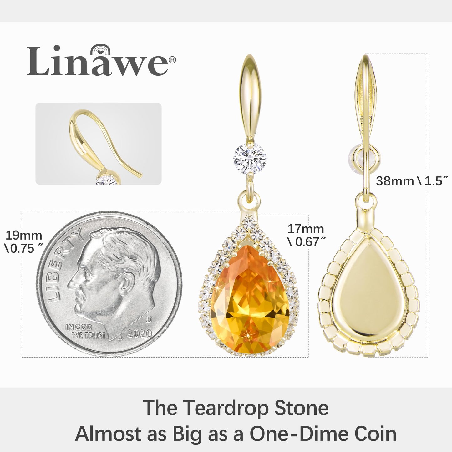 Linawe Yellow Dangle Earrings, 14K Gold Imitation Diamond Drop Earrings, Chandelier Rhinestone Citrine Cubic Zirconia Crystal Wedding Earrings for Women Trendy, Jewelry Set