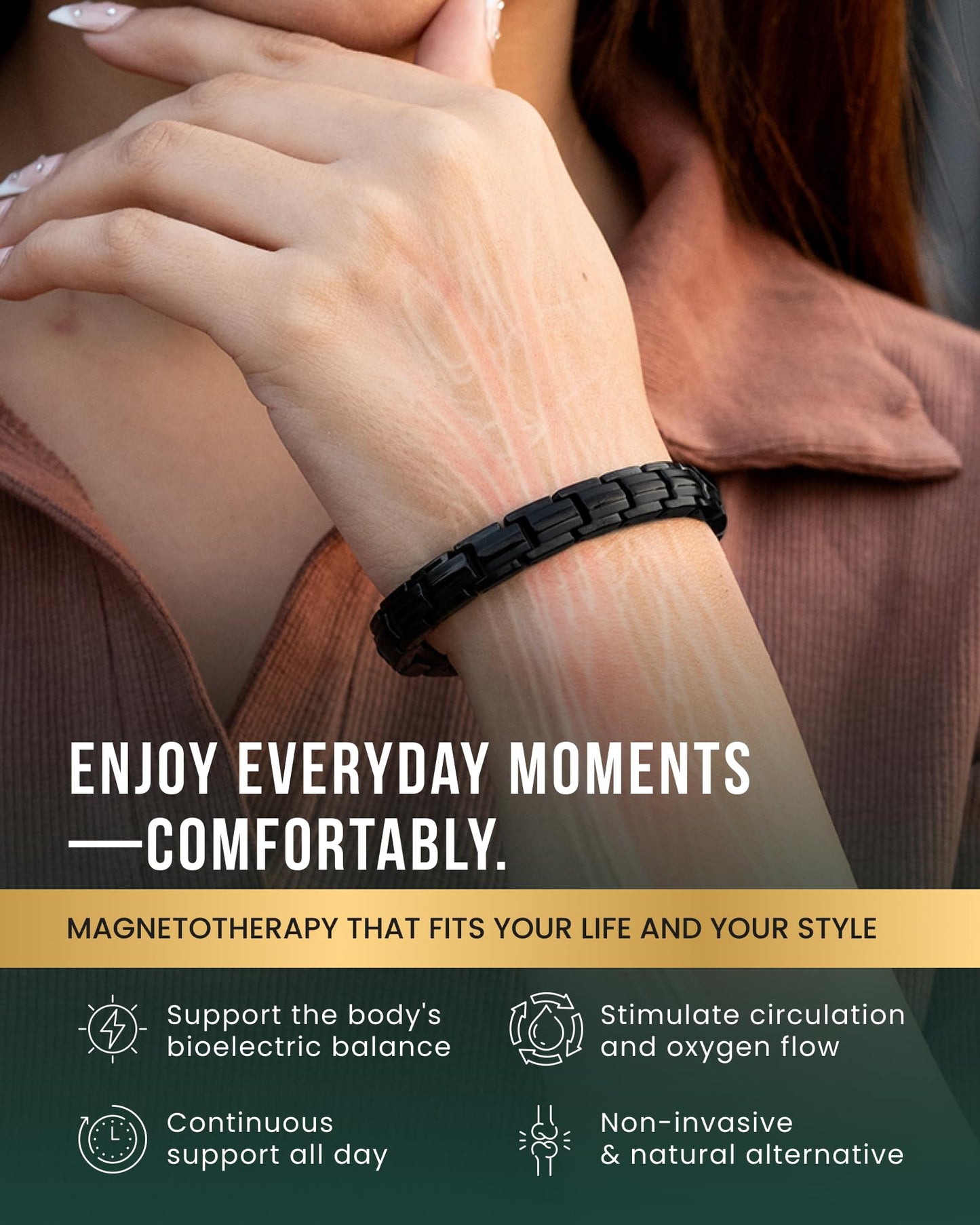 MagnetRX® Magnetic Bracelets for Women - EllipseMAX 5X Strength 5,000 Gauss Magnets - Designed in USA & PATENT PENDING - Premium Titanium Womens Magnetic Bracelet & Adjustable Length (Black)