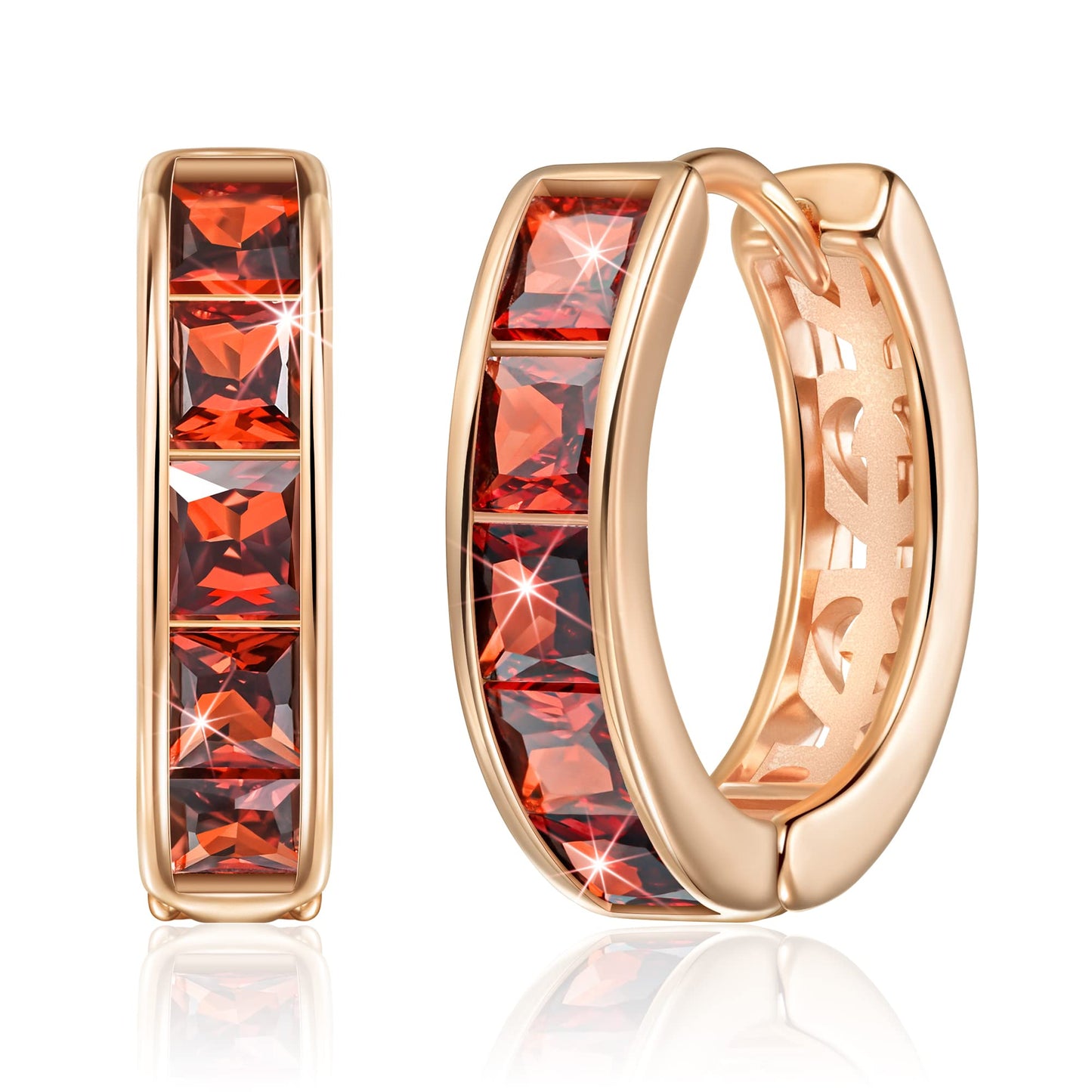 Linawe Hoop Earrings Helix Earrings for Women, Small Huggie Earrings Rose Gold, Chunky Tragus Piercing Jewelry, Red Cubic Zirconia Rhinestone Mini Hoop, Ruby Crystal Imitation Diamond