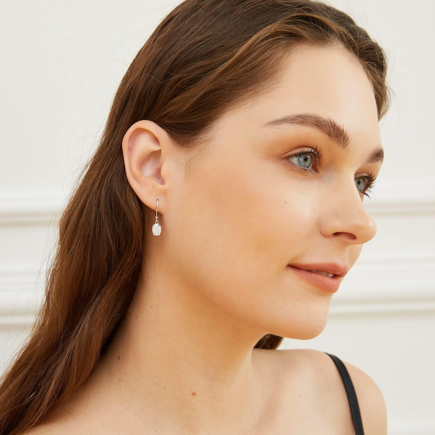 Gemsme Opal Dangle Earrings,18K White Gold Plated Gemstone Opal Leverback Earrings for Women Hypopallergenic Jewelry