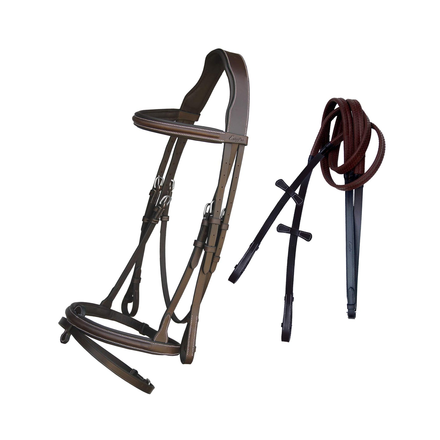 ExionPro English Hunter Jumping Bridle for Horses with Removable Flash Soft Yet Strong Rubber Reins | Royal Hunter Bridle | English Bridle for Horses (Havana, Pony)