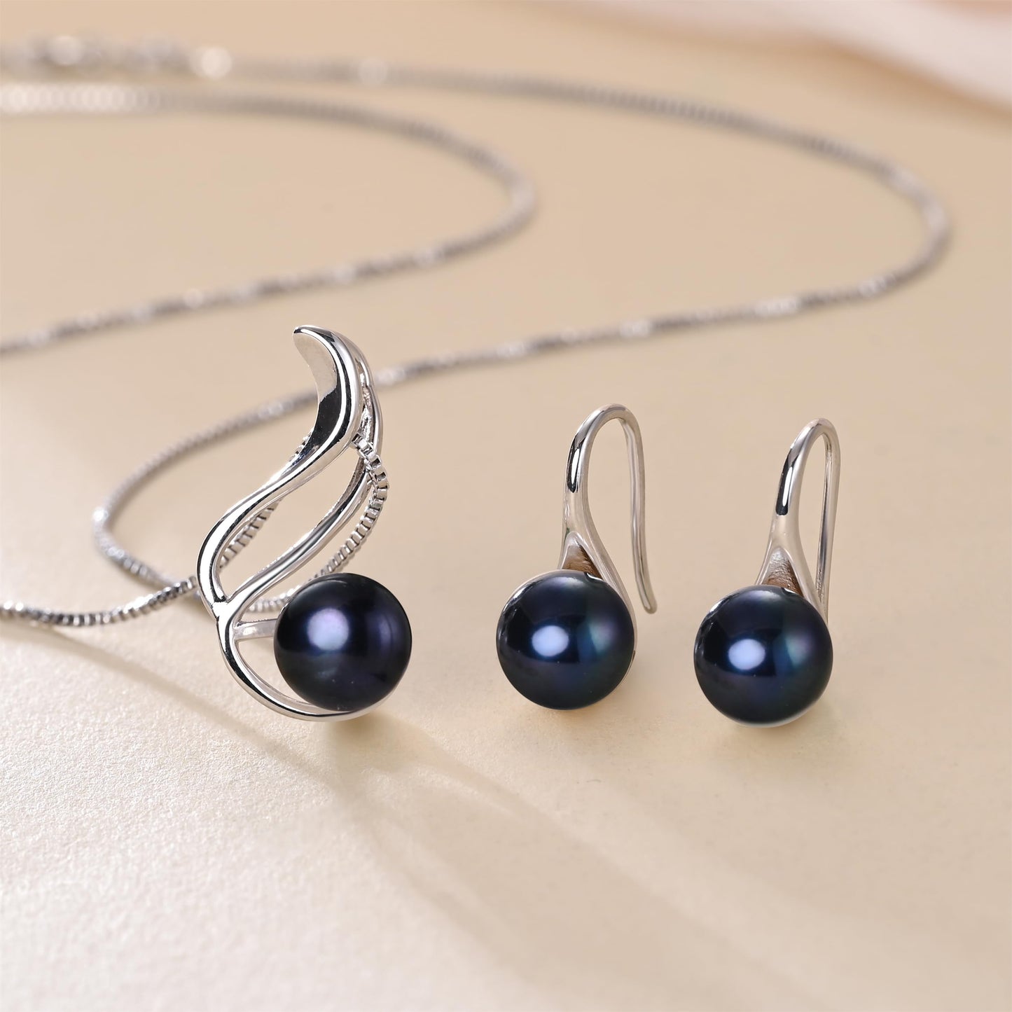 HENGSHENG Pearl Jewelry Set For Women 926 Sterling Silver Necklace Pearl Pendant & Pearl Earrings Freshwater Pearl Drop Jewelry Set for Wedding Prom Gift