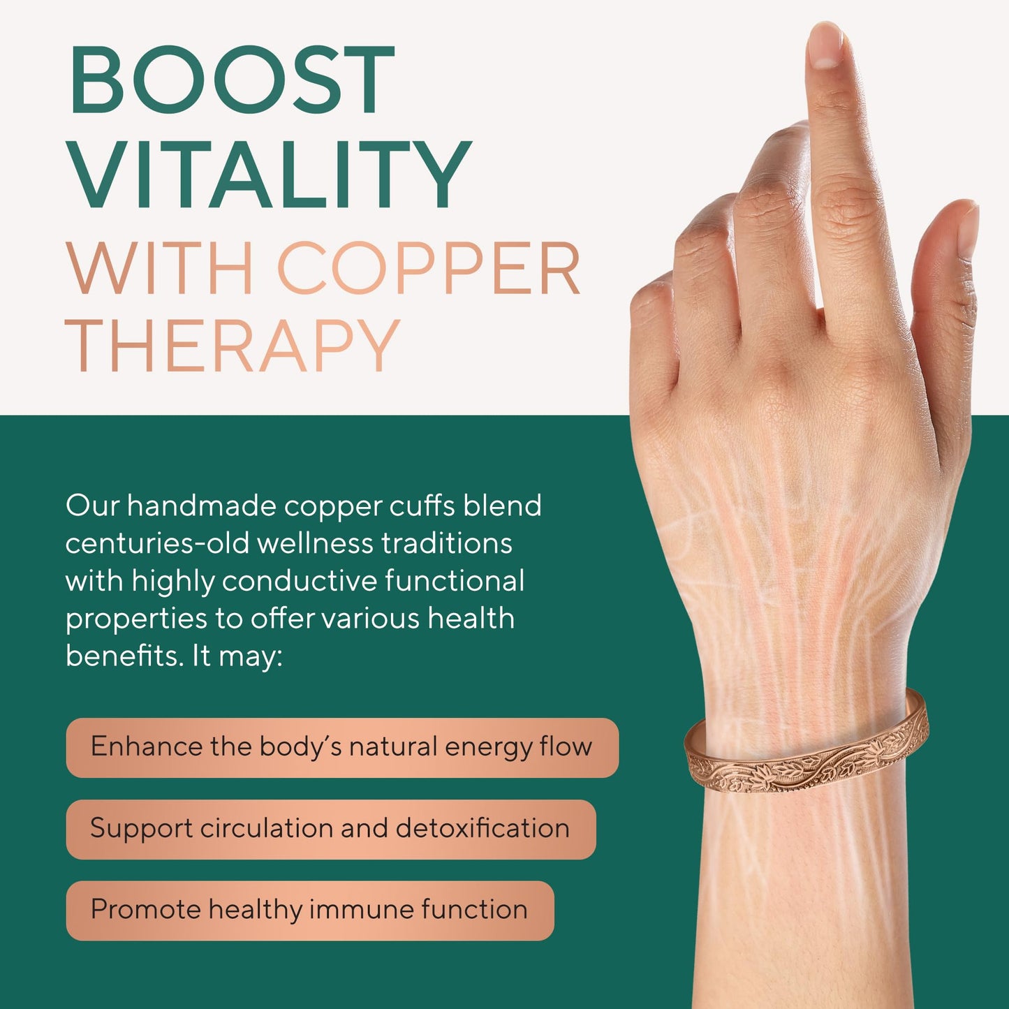 TheraCopper Copper Bracelet for Women — 100% Pure Copper Jewelry for Women — Raw, Solid & Uncoated Authentic Handmade Tibetan Bracelet Cuff Bangles Or Bangle Bracelets (Floral)