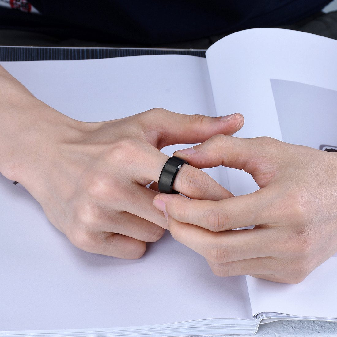King Will 10mm Men's Black Wedding Ring - Brushed Matte Surface, Beveled Polished Edge, Comfort Fit Size 15