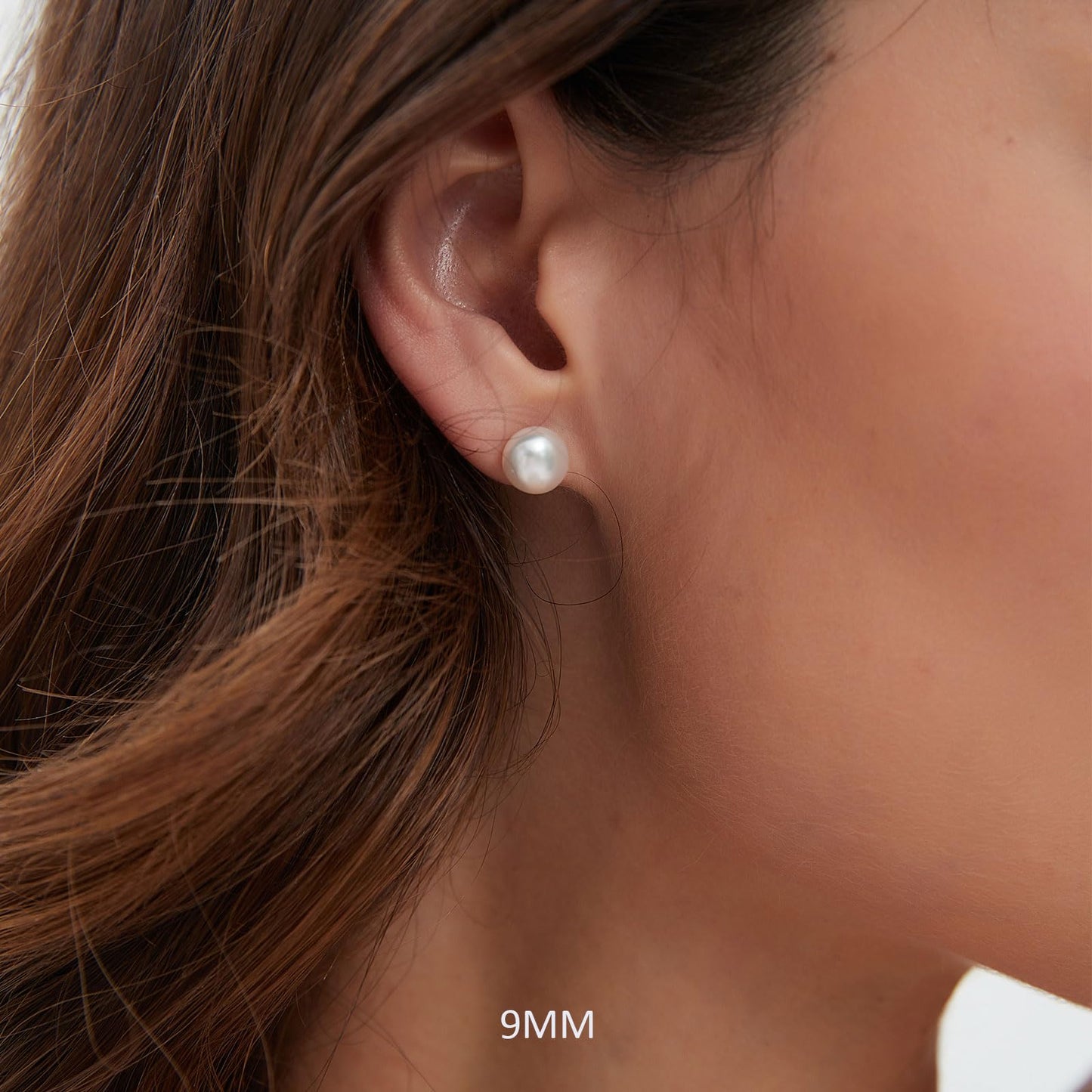 YAMI Pearl Earrings, 925 Sterling Silver Stud Earrings, Freshwater Cultured Pearl, Classic & Elegant, White Gold Plated Hypoallergenic Jewelry Gifts for Women, White 9-9.5MM