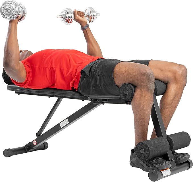 Sunny Health & Fitness Compact Premium Incline Bench Press Bar Rack Set & Optional Leg Extension Developer, Preacher Curl for Solid Strength Training Home Gym