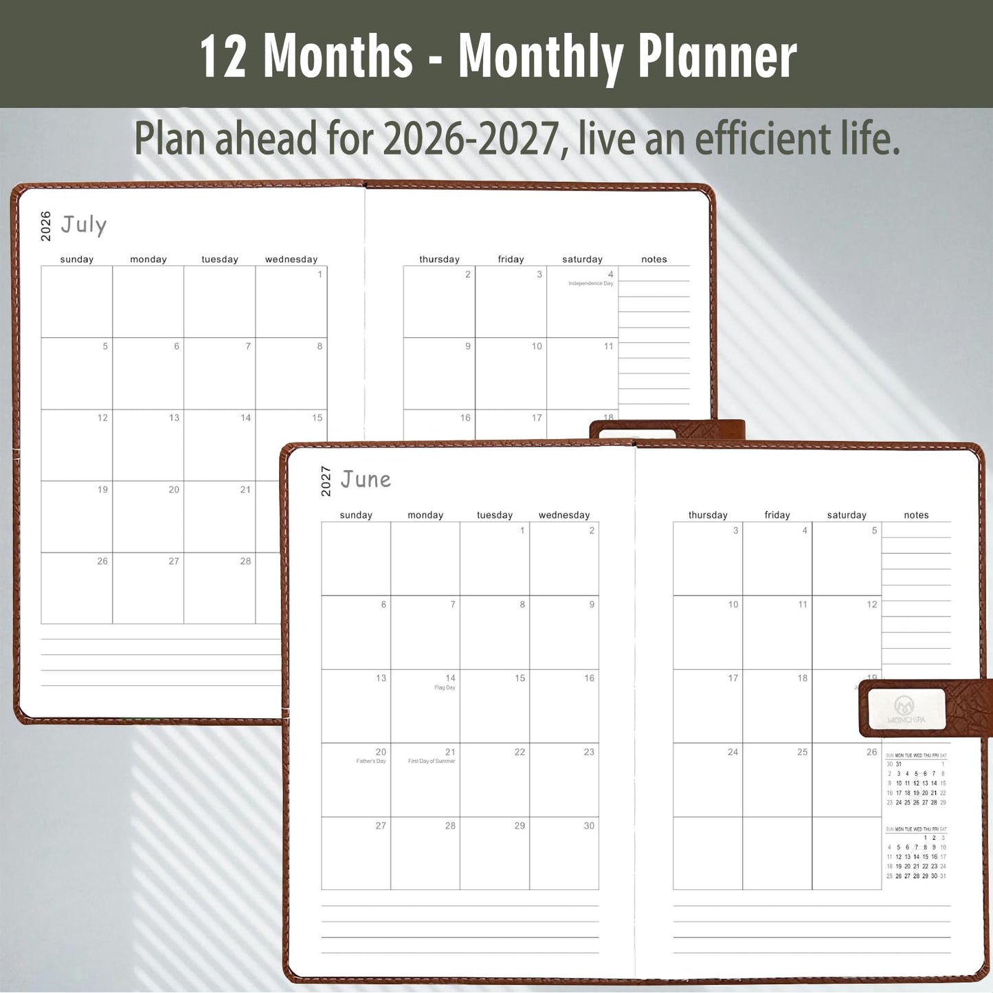 2026-2027 Daily Planner - One Page per Day, 2026-2027 Hourly Daily Calendar(July 2026 - June 2027), 5.7" x 8.26" Appointment Book, Leather Cover + Thick Paper (26-27 Navy Blue)