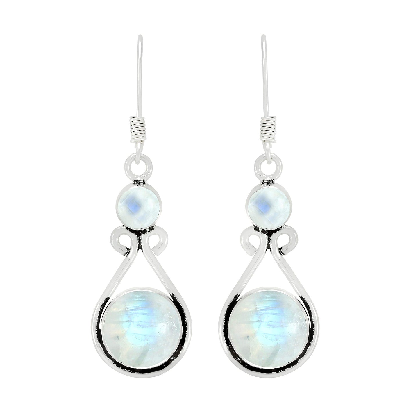 Natural Moonstone Silver Plated Dangle Earrings for Women - June Birthstone Round Gemstones Drop Earrings Handmade Jewelry - Anniversary Wedding Gift for Her