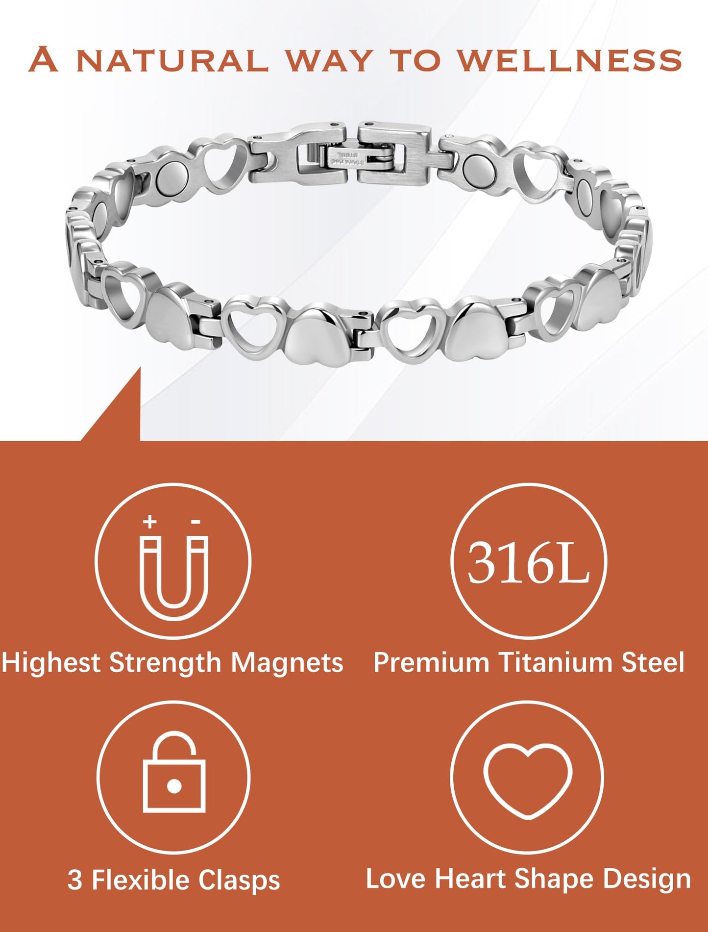 Jecanori Ultra Strength Magnetic Bracelet for Women, Titanium Steel Bracelet with 3500 Gauss Magnets, Ideal Gift