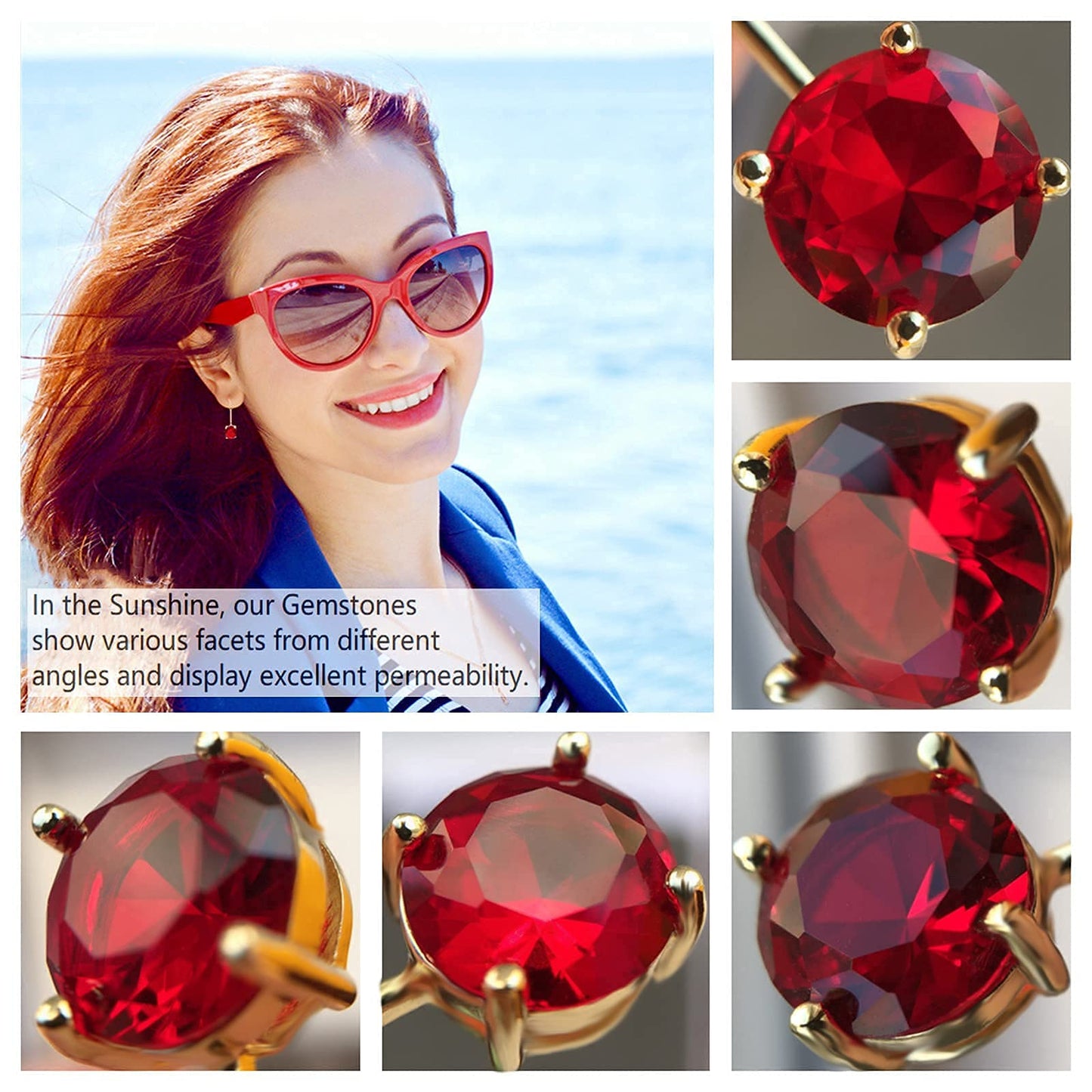 VONSSY Gemstone Drop Dangle Earrings | Platinum /Gold Plated Leverback Crystal Cubic Zirconia Hanging Red /Pink/Blue Earrings (Ruby Red-Platinum)