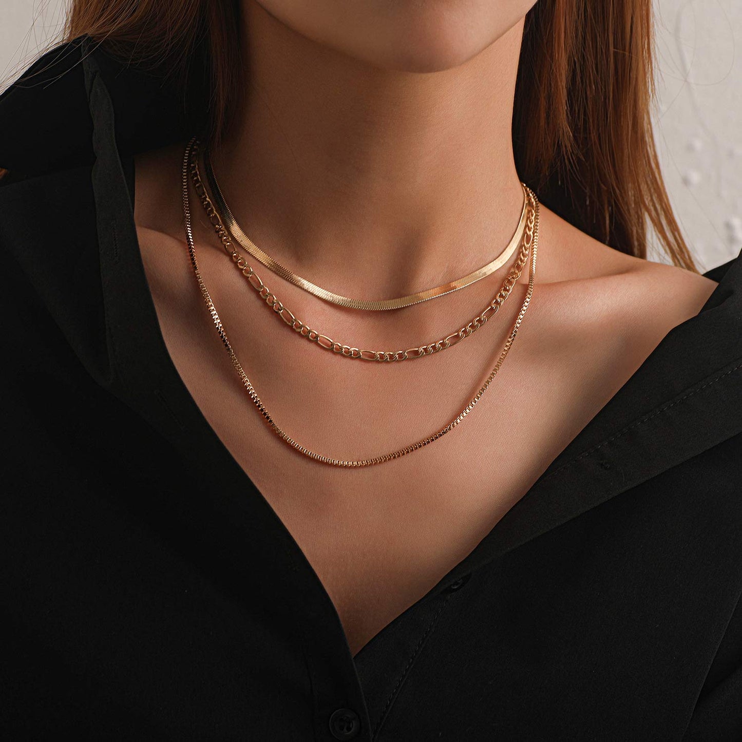 JELLYSEE Gold Necklaces for Women - 14K Gold Plated Layering Necklaces Trendy Circle Paperclip Chain Pendant Choker Necklace, Simple Diamond Cross Bow Jewelry Set Gifts for Women
