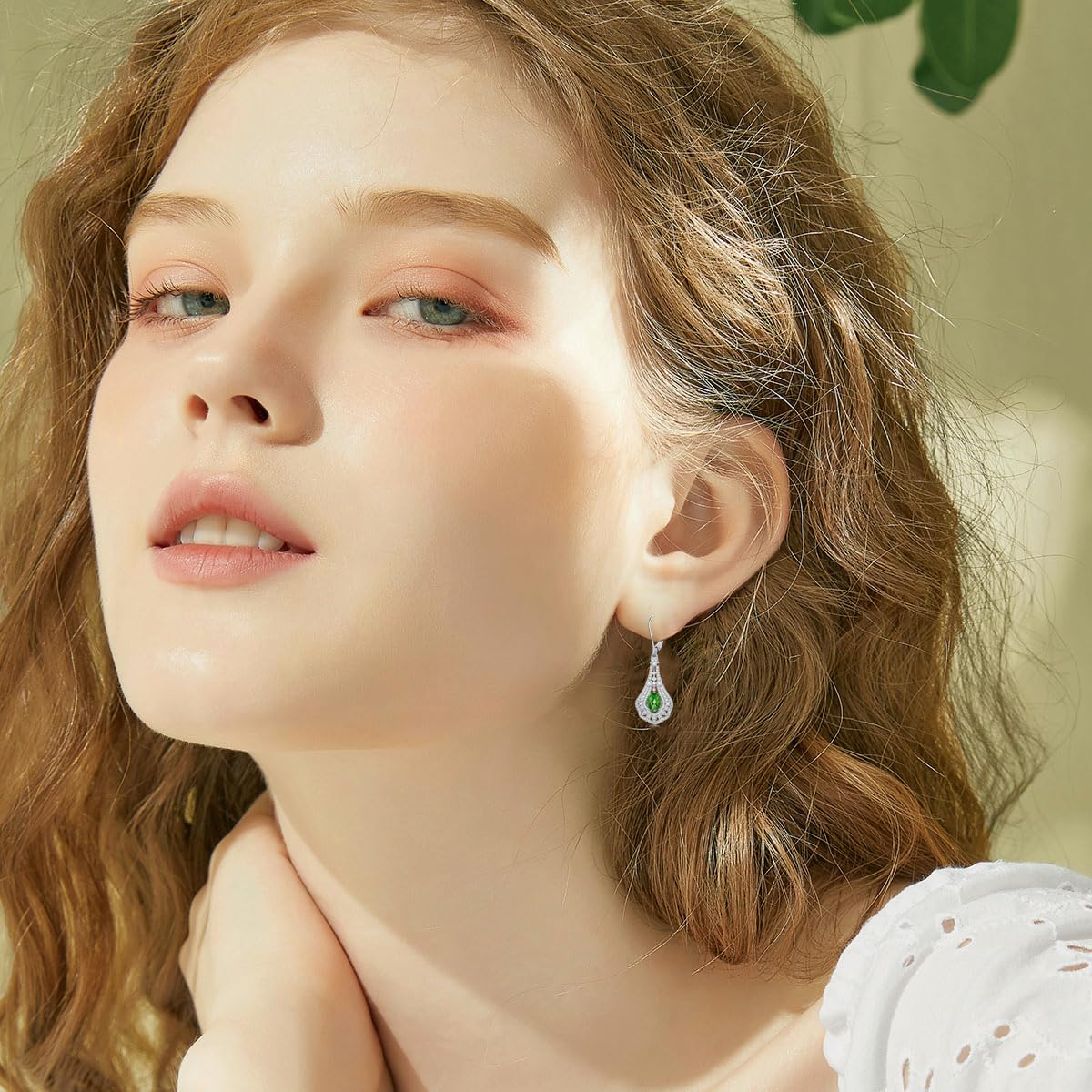 Lvoryance 1.5CT Created Emerald Earrings 925 Sterling Silver 6mm * 8mm Oval Cut May Birthstone Drop Earrings for Women