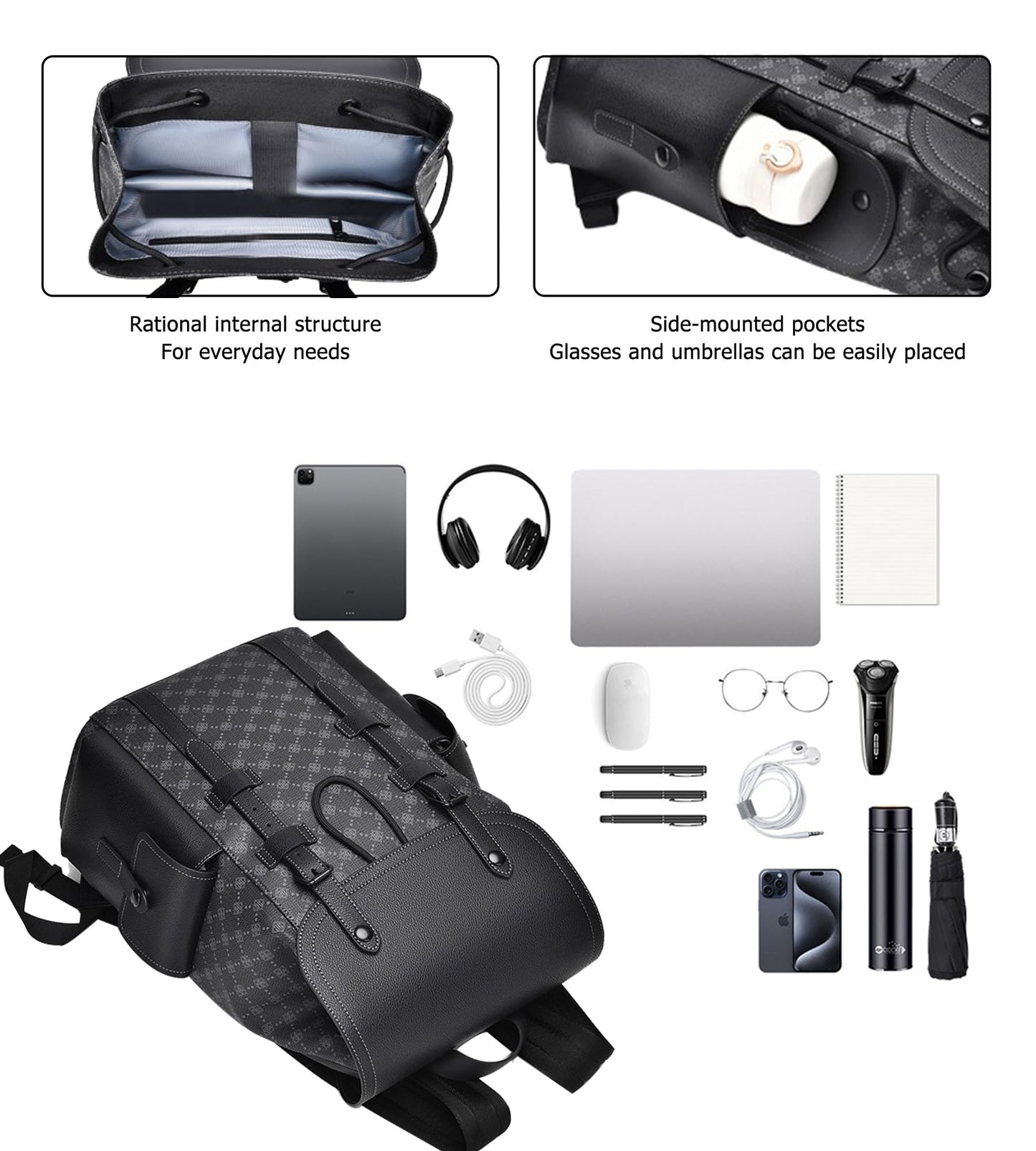 KingTo Laptop Backpack for Men Luxury Anti-Theft Travel Backpack Casual Business Waterproofing Computer Bag (A-Black-1)