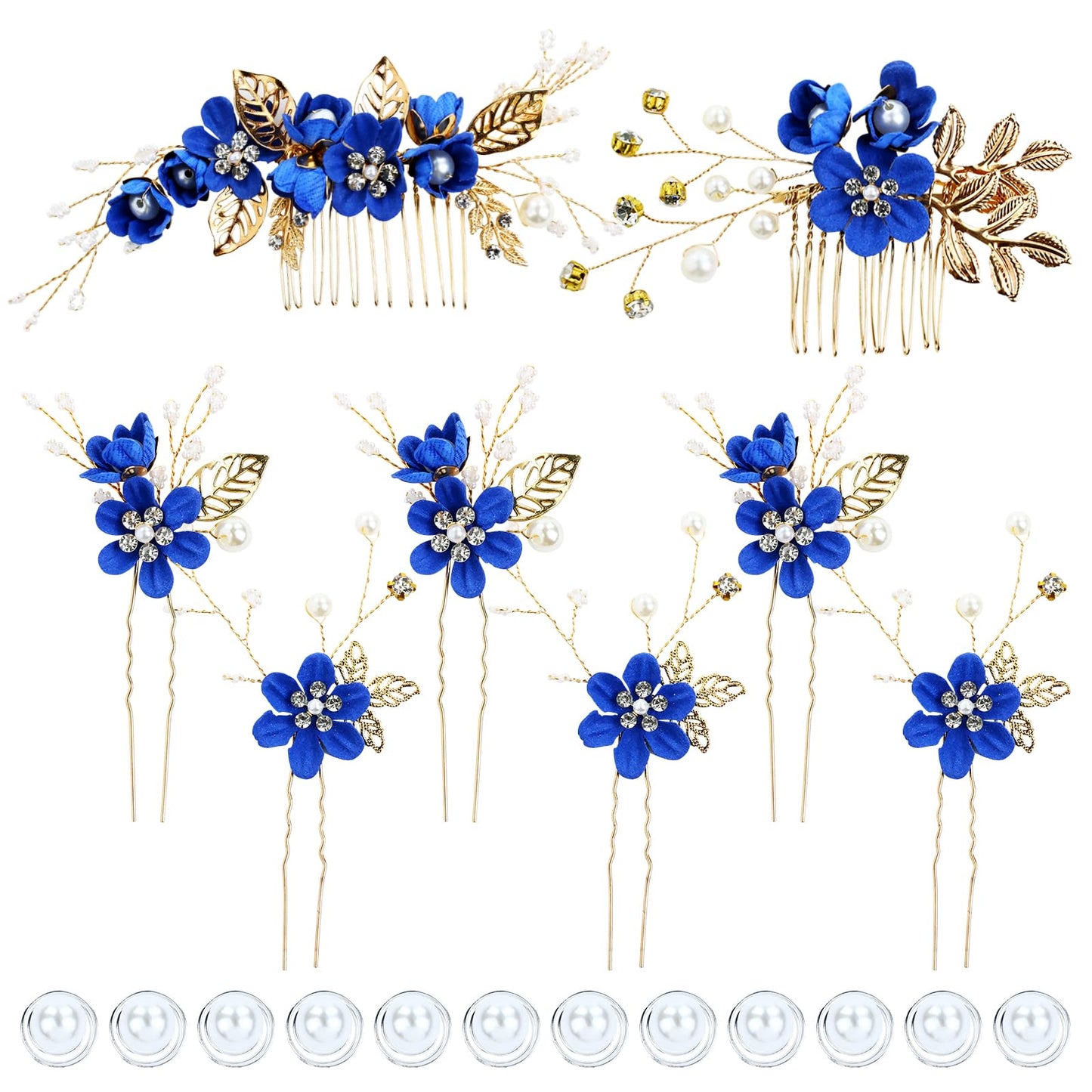 inSowni 20 Pack Classic White Dusty Pink Blue Flower Bridal Wedding Hair Side Combs+U-shaped Flower Hair Pins+Twist Spiral Pearl Hair Pins Pieces Headpieces Accessories for Brides Bridesmaids Women