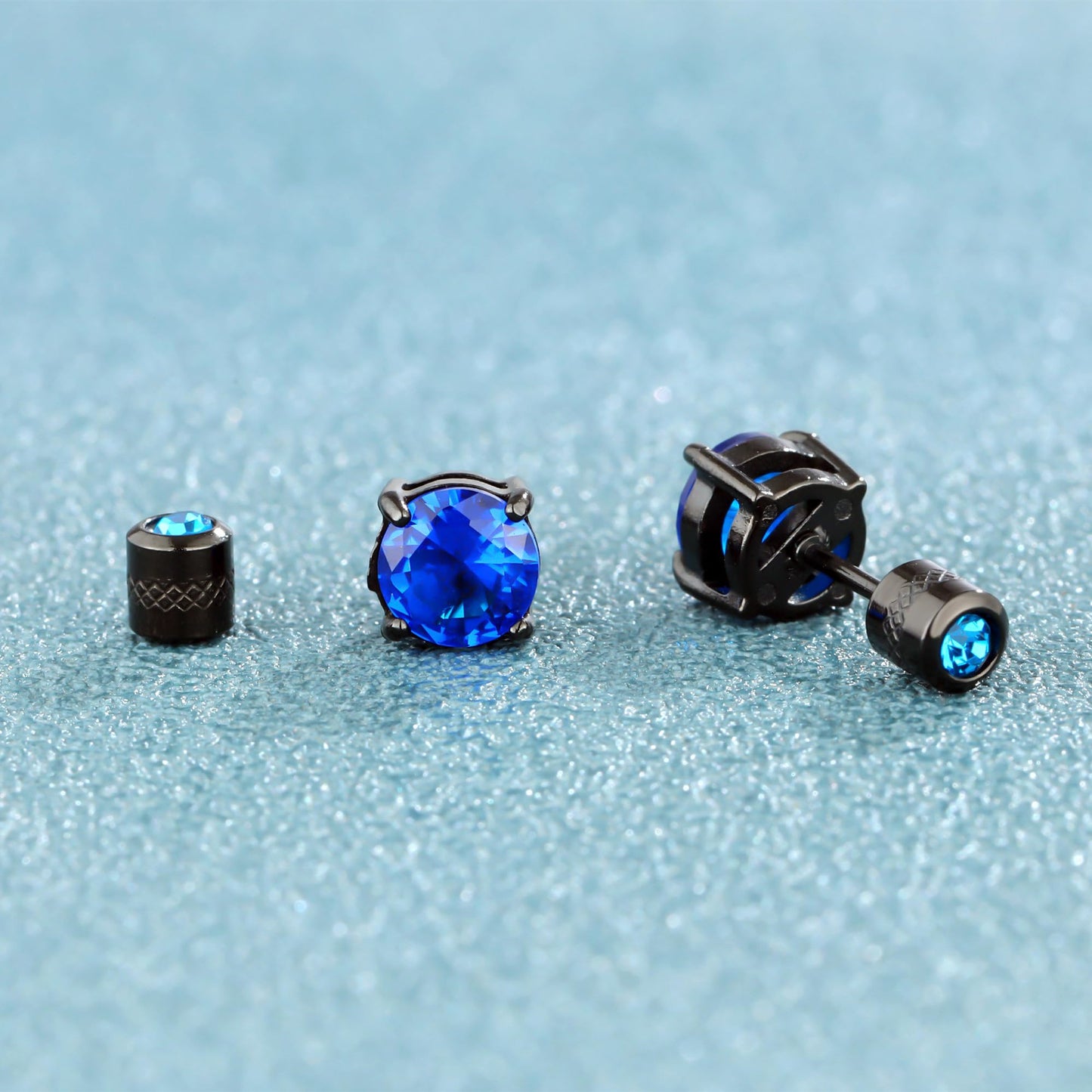 Hopply 4 Pairs Titanium Screw Back Surgical Stainless Steel Earrings for Women Men,Rainbow 5A Cubic Zirconia Studs Double Side Earrings Piercing Sleeper Jewelry 6mm (Blue/Rainbow CZ 3-6mm)