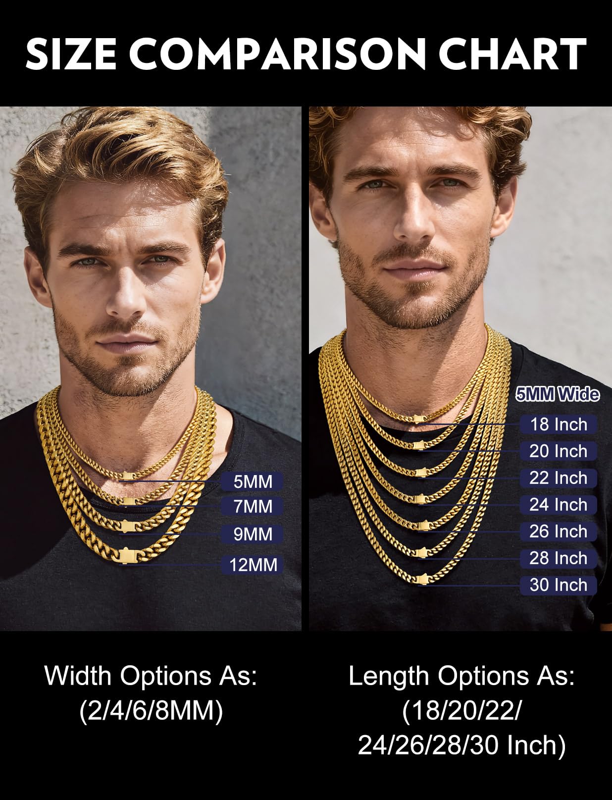 Bandmax 5MM Miami Chain Necklaces for Men 26 Inch Gold Hip Hop Cuban Link Chains Cadena De Hombre Bikers Chunky Curb Necklace Gift for Men Husband Son