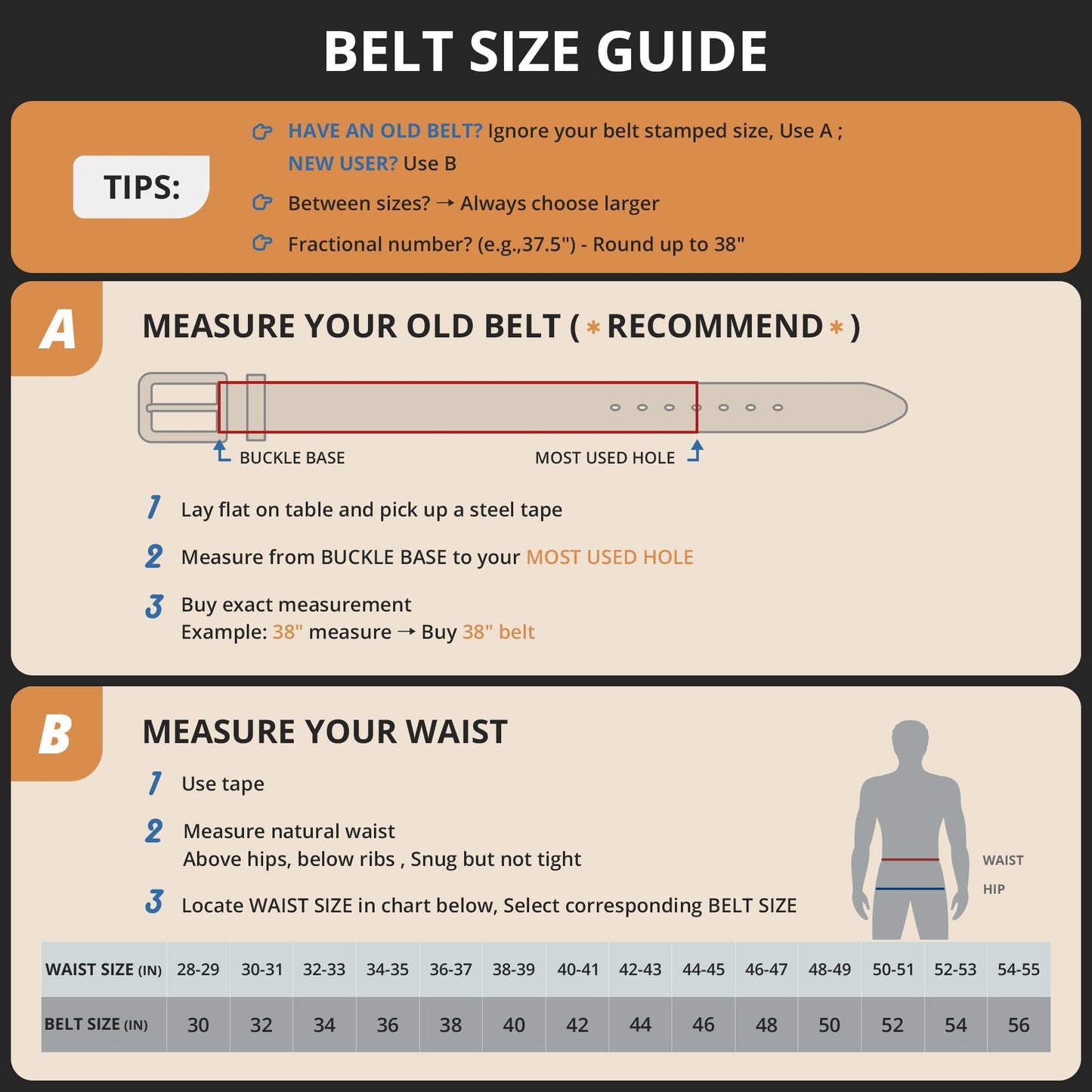 Buffway Men's Leather Belt,1.5" Handcrafted Top-Grain Leather – Durable,Comfortable,Suitable for Everyday Formal & Casual Wear - Size 34" Coffee