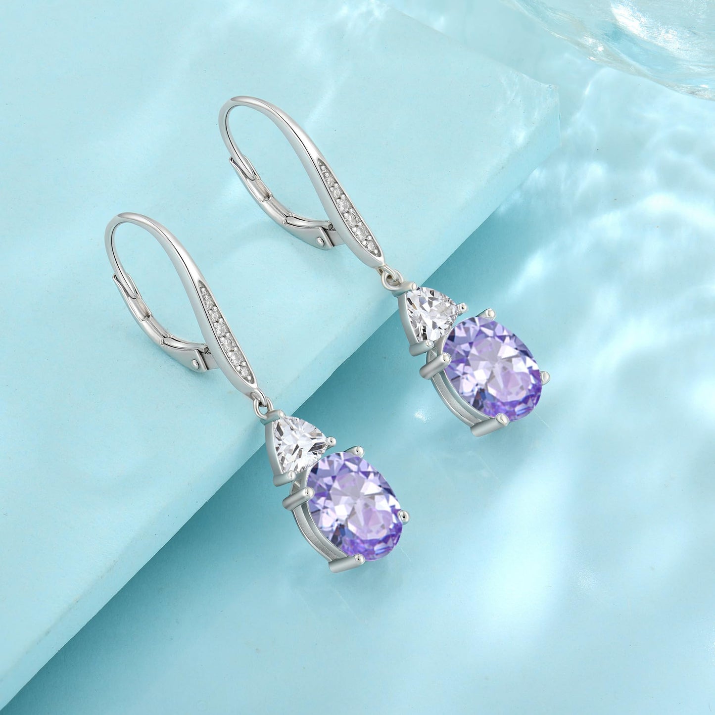 Rocayi Oval Alexandrite Earrings for Women 925 Sterling Silver Dangle Drop Leverback Earrings June Birthstone Jewelry for Her