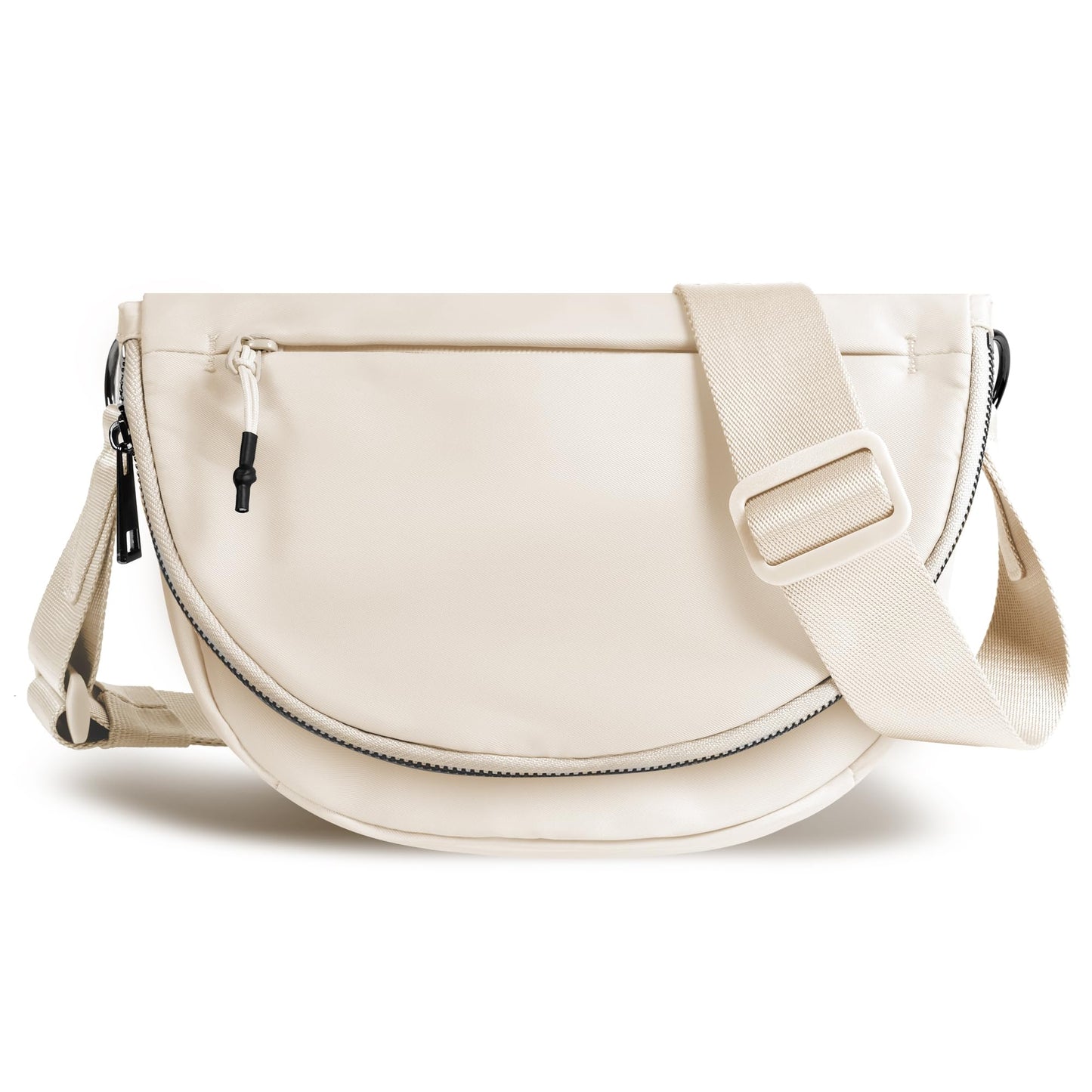 MEISEY Crescent Moon Bag for Women and Men, Fashion Medium Nylon Folding Crescent Moon Single Shoulder Bag with Adjustable Strap, Suitable for Exercise/Running/Hiking/Daily Travel/Work (beige)