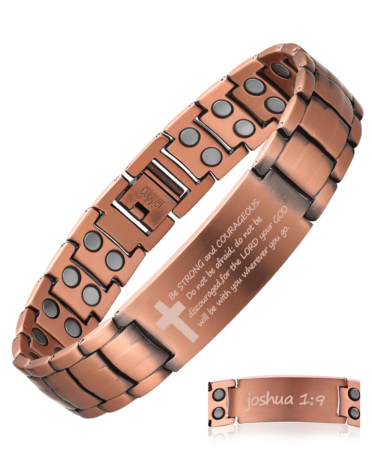 MagEnergy Copper Bracelet For Men, Christian Copper Bracelet For Men, Magnetic Bracelet With Ultra Strength Magnets, Adjustable Copper Biblical Cross Bracelet, Jewelry Gift(Sizing Tool)
