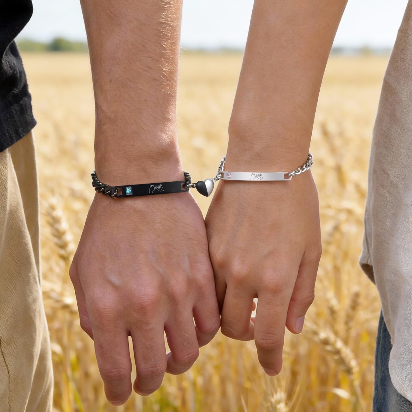 Pinky Promise Couple Bracelets for Men Women : His Hers Stainless Steel Cuban Link Chain Matching Bracelets Set for Boyfriend Girlfriend Husband Wife, Romantic Gifts for Valentines Anniversary