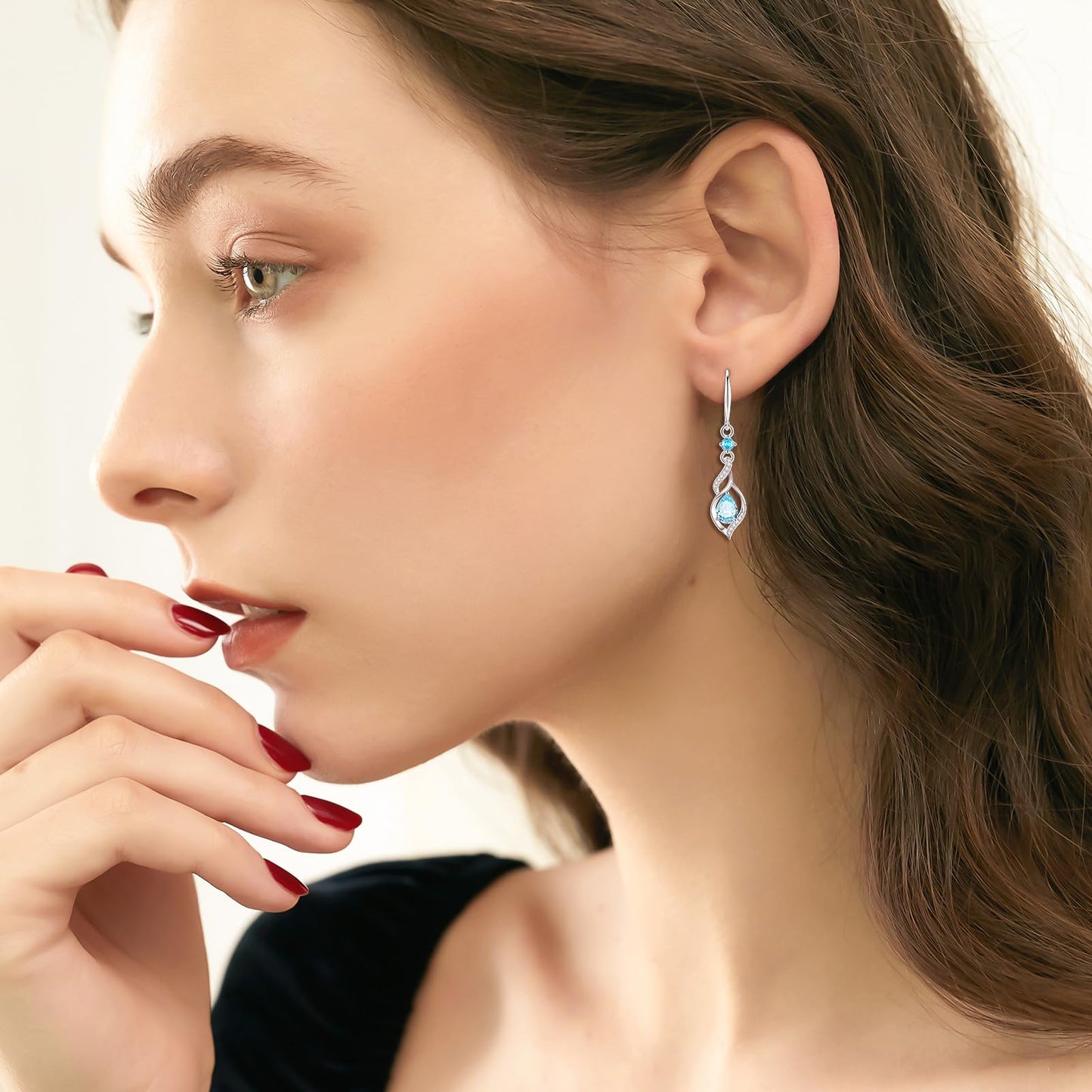 FANCIME Gift for Women March Birthstone Dangle Earrings for Women Teardrop Aquamarine Earrings S925 Sterling Silver infinity Love Birthday Gifts for Mom Women