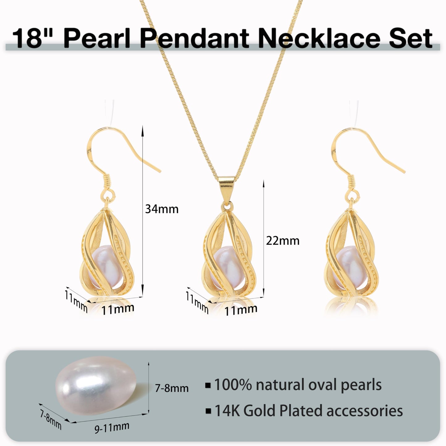 HENGSHENG Pearl Jewelry Set For Women 14K Gold Plated Necklace & Earrings Set Freshwater Pearl Pendant Cage Set for Wedding Anniversary Prom Birthday Gift - Golden Purple