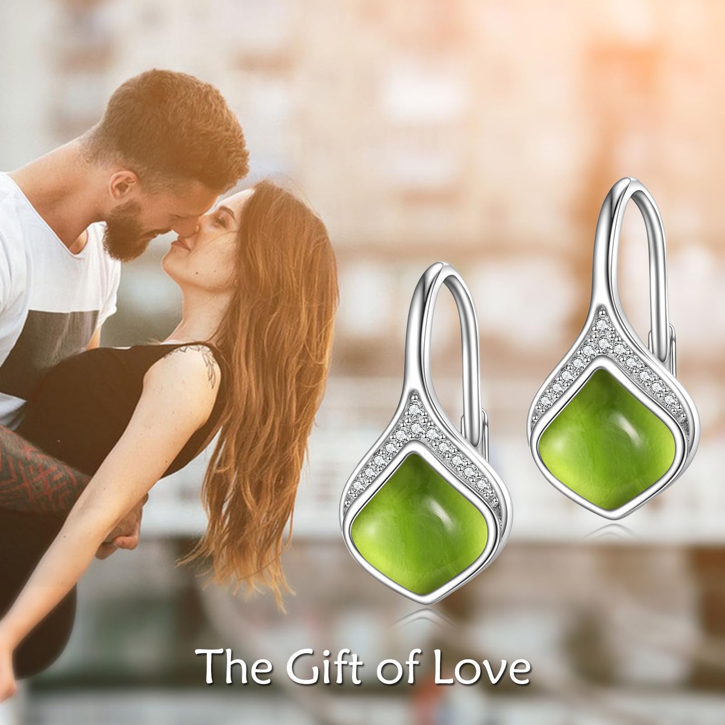 Peridot Drop Earrings Sterling Silver Green Leverback Earrings Natural Stone Peridot Dangle Earrings Jewelry Christmas Gifts for Women