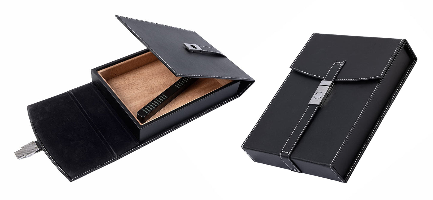 Prestige Import Group - The Florence Leather Travel Cigar Humidor Case - Up to 10 Cigars - Color: Black