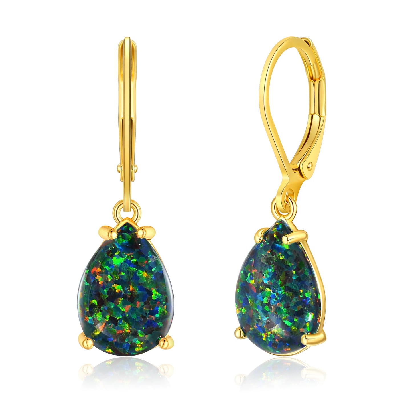 CiNily Teardrop Leverback Dangle Earrings for Women Hypoallergenic Green Black Opal Pendant Drop Earrings 14K Gold Hanging Lever Earrings Graduation Party Jewelry Gifts