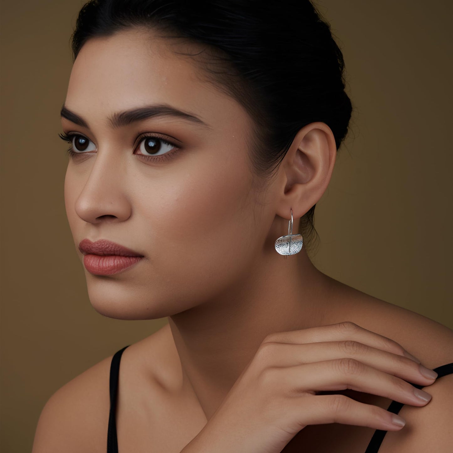 LeCalla 925 Sterling Silver Jewelry Concave Disc Handmade Drop Earring Lightweight Minimalism Creative Hook Earrings for Women 35 MM
