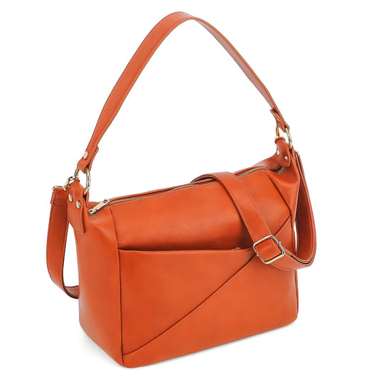 KOGTLA Crossbody Purses for Women with Adjustable Strap, Ladies Medium Vegan Leather Shoulder Bags, Hobo Handbags Sunny Orange