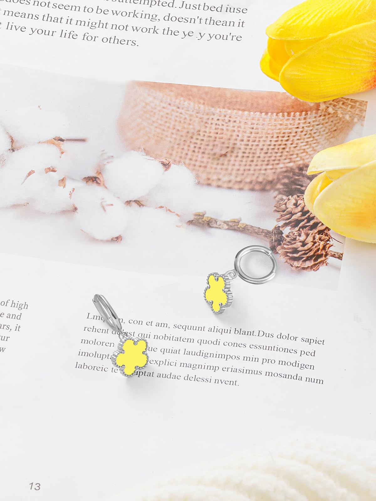 Gold Plated Five Leaf Clover Dangle Earrings for Women Lucky Flower Jewelry (Yellow-White Gold Plated)