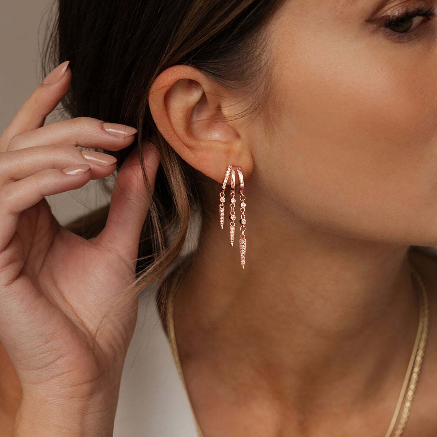 SELSHE Dangle Earrings for Women Trendy, Small Rose Gold Hoop Stud Earrings Long Triple Drop Earrings Dainty Drop Earrings for Women Women's Accessories Jewelry